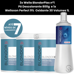 Kit 3 Wella BlondorPlex Descolor. 800g e 1 Ox 9% 30 Vol. 1L