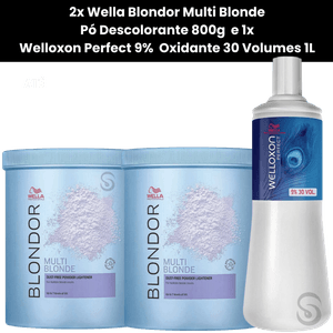 Kit 2x Wella Blondor Descolorante 800g e 1 Ox 9% 30 V. 1L