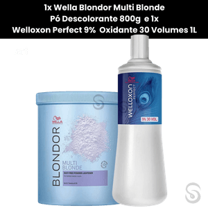 Kit 1 Wella Blondor Descolorante 800g e 1 Ox 9% 30 Vol. 1L